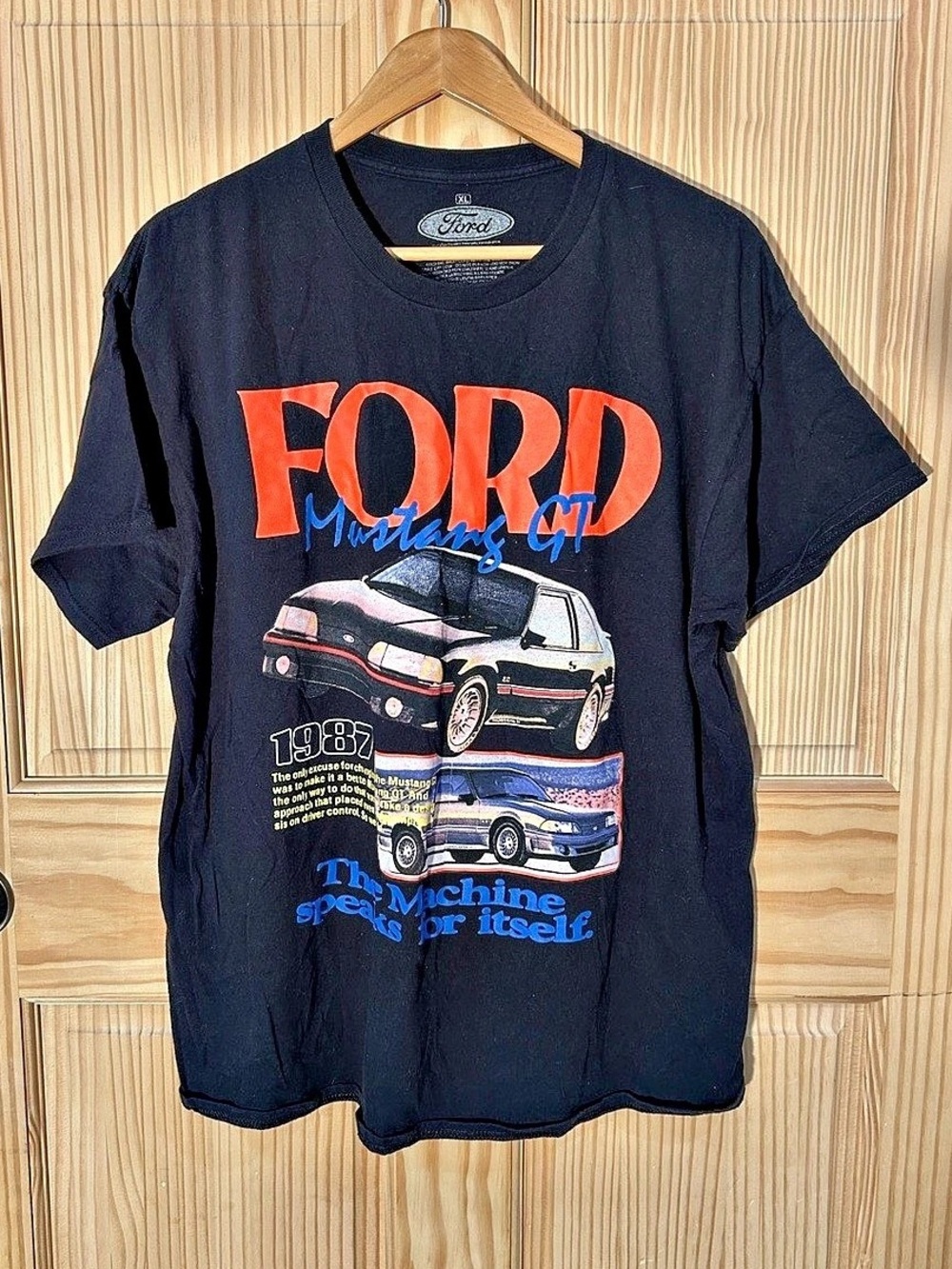 Vintage Ford Mustang GT 1987 Fox Body Graphic T Shirt Men’s XL Black